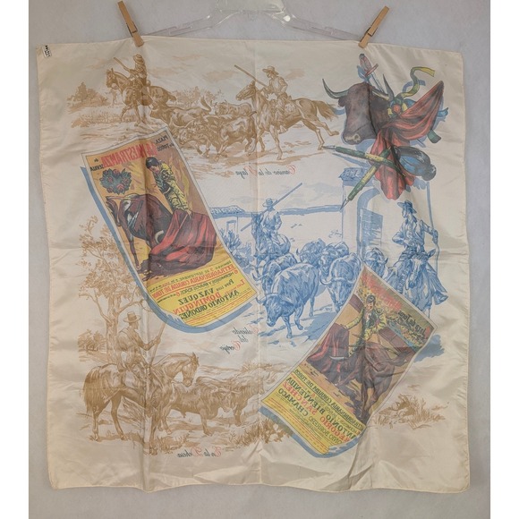 Vintage 70s Spanish Bullfight Corrida de‎ Toros Scarf Souvenir Polyester Spain - Picture 2 of 6